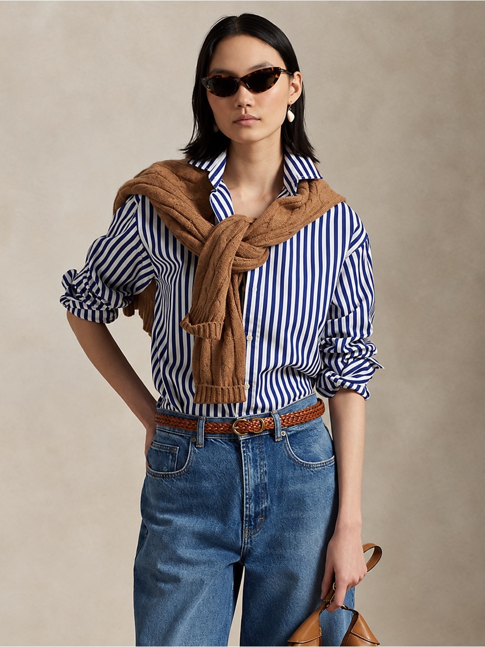 Lauren Ralph Lauren Striped Fitted Button-Down Shirt Size L Coastal Minimalist